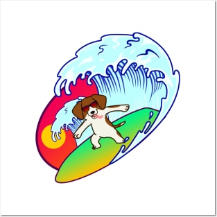 Dog on a Surfboard Posters and Art